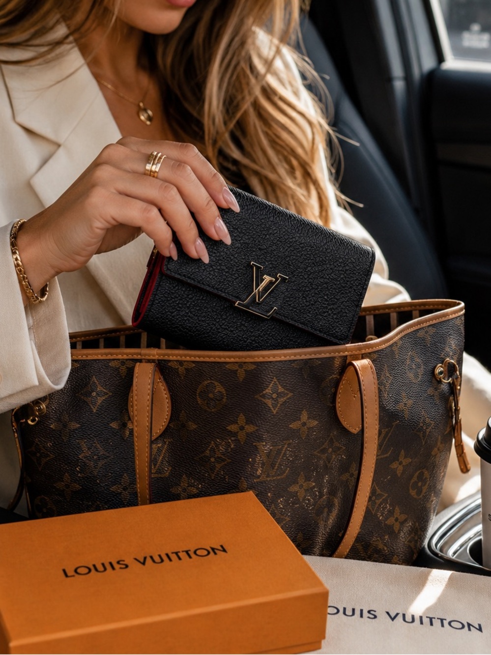 Louis Vuitton Capucines Compact Wallet Navy Red Trim